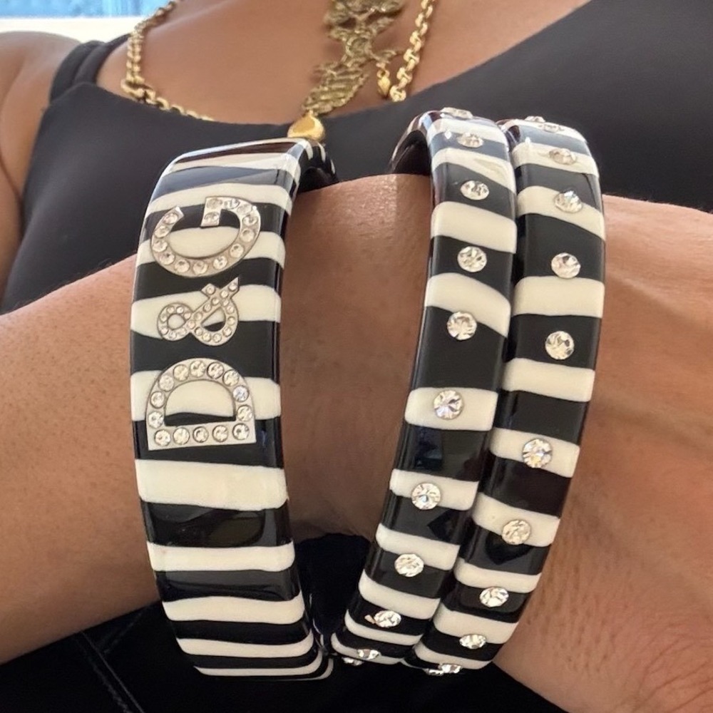 Dolce & Gabbana 3 Piece Crystal Zebra Print Resin Bangles